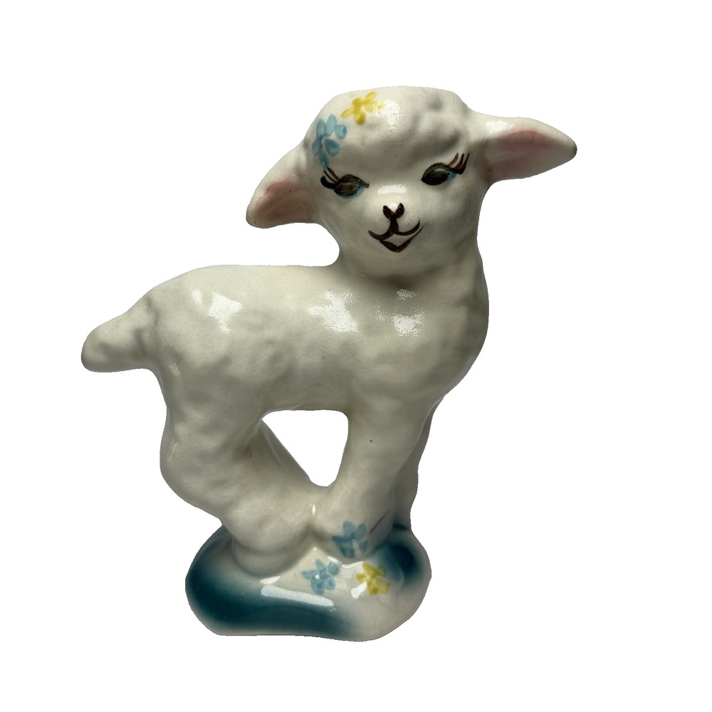 Vintage White Lamb Sheep Vase Planter Nursery 1950s 1960s